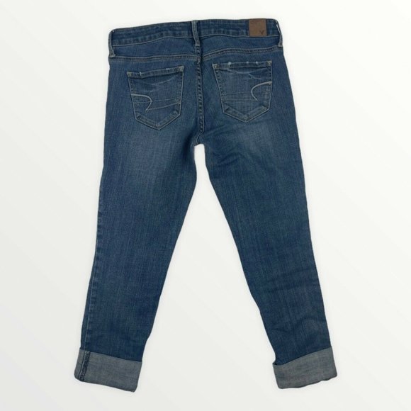 American Eagle Womens Size 4 Short Skinny Cropped Jeans Cuff Medium Dark Wash - Picture 2 of 10